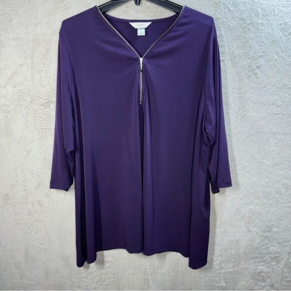 CJ Banks Purple‎ Tunic Slinky Flowy Stretch Lightweight 1/4 Zip Women’s Plus 2X - Picture 1 of 8